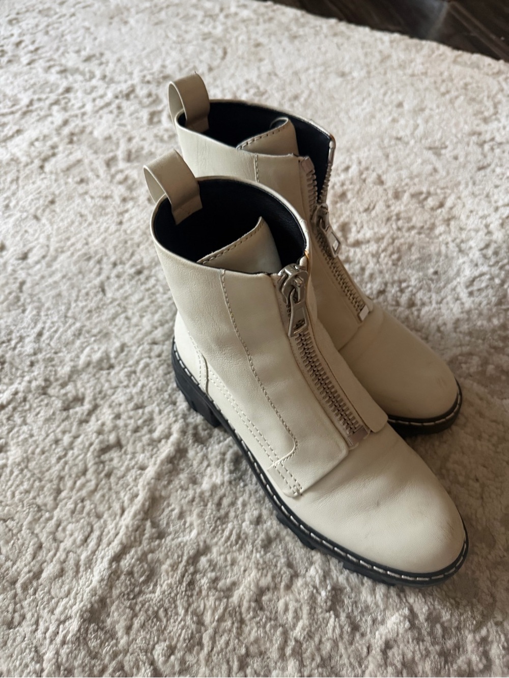 rag & bone White Leather Front-Zip Ankle Booties - Picture 2 of 4